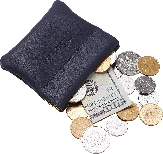 Travelambo Leather Squeeze Coin Purse Pouch Change Holder For Men & Women