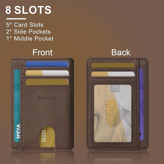 Hoewina Slim Wallet for Men, Credit Card Holder Wallet, Minimalist Design - RFID Blocking Front Pocket Leather Thin Wallet for Men and Women（Cross Coffee）