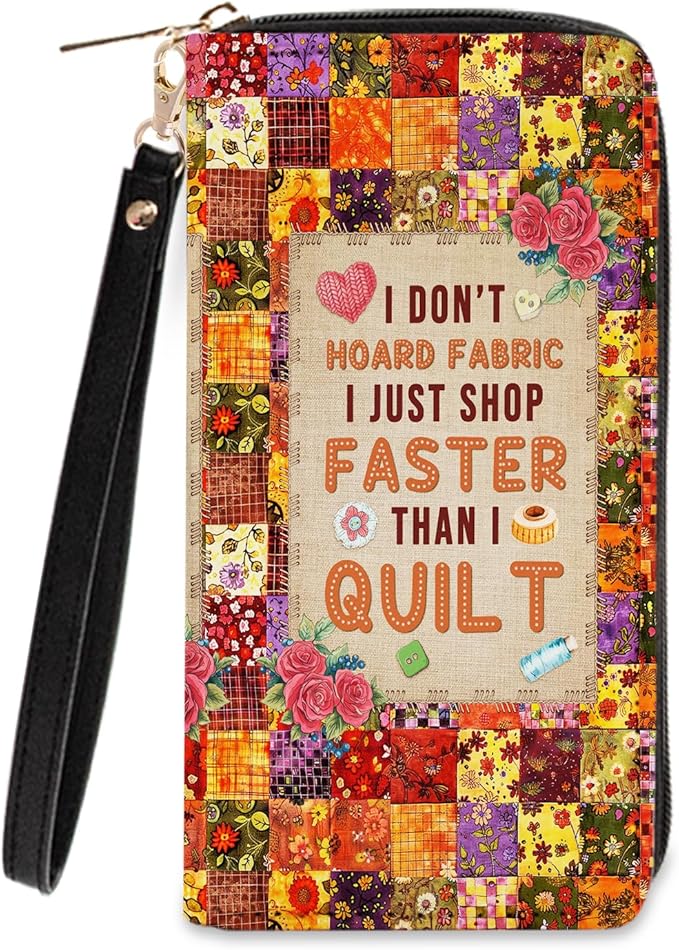Quilting & Sewing Lover Wallet for Women - Slim PU Leather Womens Wallet with Cash Zipper Coin Purse, Credit Card Holder Wallets, Wristlet Wallets for Female Crafter & Quilter (Sewing Enthusiast Gift)