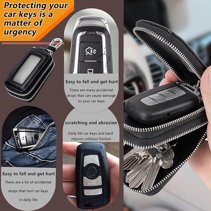 vvag Premium Car Key Fob Case Genuine Leather Car Smart Key fob Holder Car Remote Keychain Bag Universal