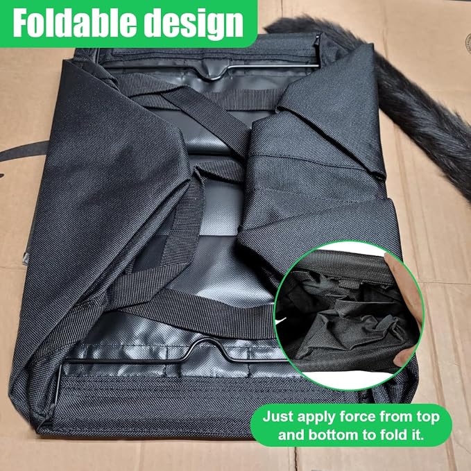 Collapsible Car Trunk Organizer - Large Foldable Grilling Tools Storage Bin Basket with 4 Pockets & Long Strap, Heavy-Duty Trunk Tote Bag for SUV Truck Camping Gear BBq Tools Organizer(Black)