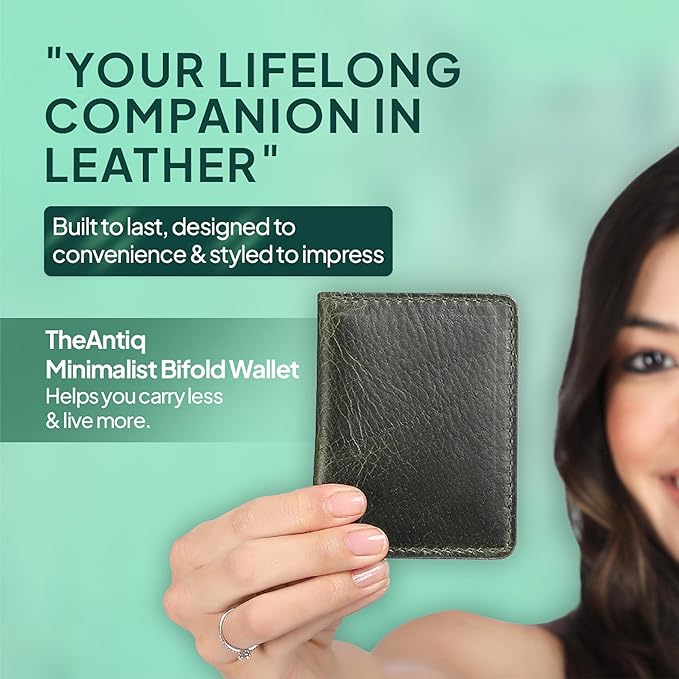 Genuine Leather Bifold Card Holder Wallet for Men & Women Slim Minimalist Front Pocket Credit Card Wallet, Compact Travel & Everyday Carry - Forest Green