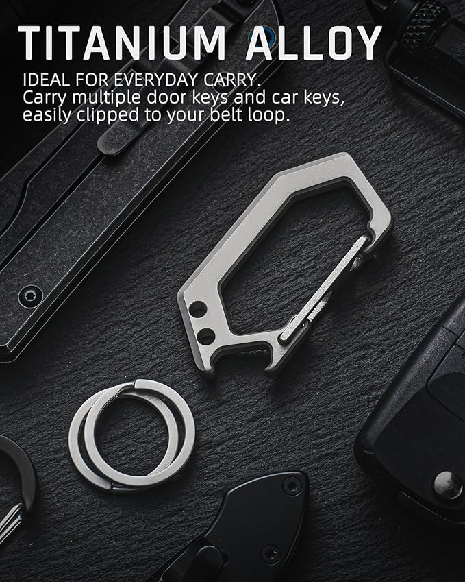 TISUR Titanium Carabiner Keychain Clip, Heavy Duty Key Ring Holder,Bottle Opener Car Key Chains for Men Women