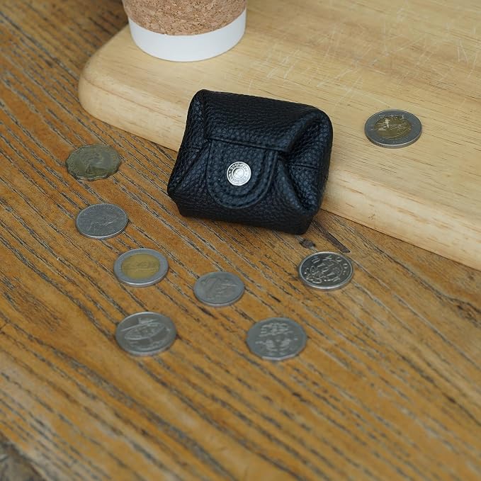 Cockatoo Genuine Leather Coin Pouch Change Holder, Mini Snap Pocket Wallet for Men Women (Black, Small)