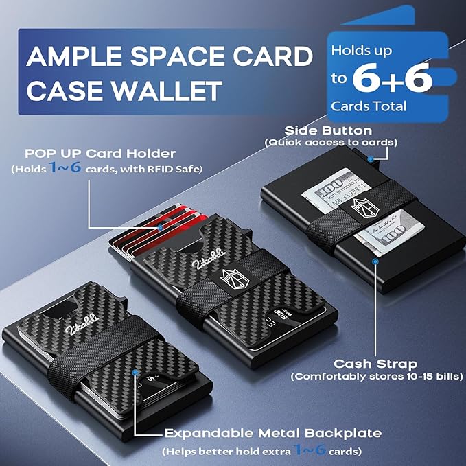 Zitahli Card Holder Wallets for Men - Slim Wallet Holds 6+6 Cards, Metal Card Holder, Minimalist RFID Blocking Wallets with Pop-Up Function, Ultra-Thin, Men's Accessories, Gifts for Him