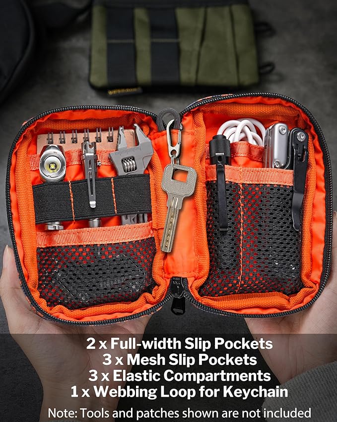 VIPERADE VE26 EDC Pouch Organizer with 11 Compartments, Small Tool Pouch with DIY Patches Area, EDC Pocket Organizer for Mutitools