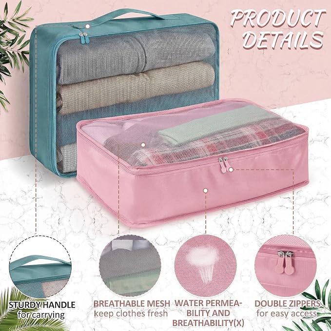 Silkfly 12 Pcs Packing Cubes for Suitcase Travel Luggage Bags Bulk Mesh Organizer Set for Hiking Camping, XL, L, M Size(Pink, Gray Blue)