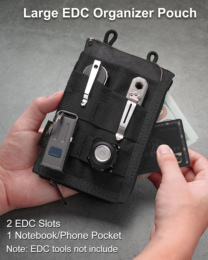 VIPERADE VE38 EDC Pocket Organizer, Slim EDC Wallet with 2 Zipper Pockets, EDC Pouch - 3 EDC Slots with 1 Larger Pocket for Flashlight, Multitool, Pen, Notebook