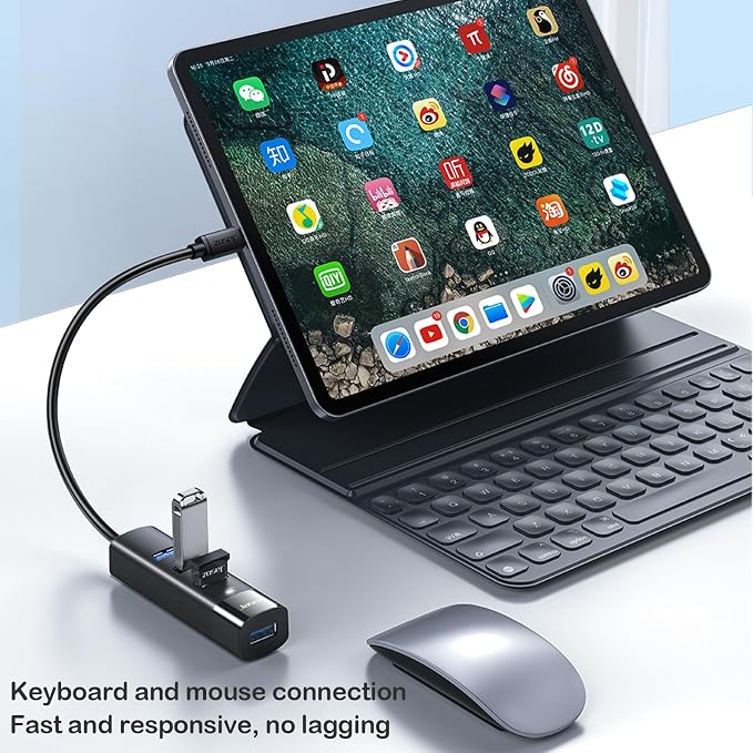 Long USB C Hub 4-Port, USB 3.0 Splitter with 3ft Extended Cable, Type-C Power Delivery Pass-Through Port, Portable Data Hub for Laptop, Desktop, MacBook, Surface,Windows(USB-C/3Ft)