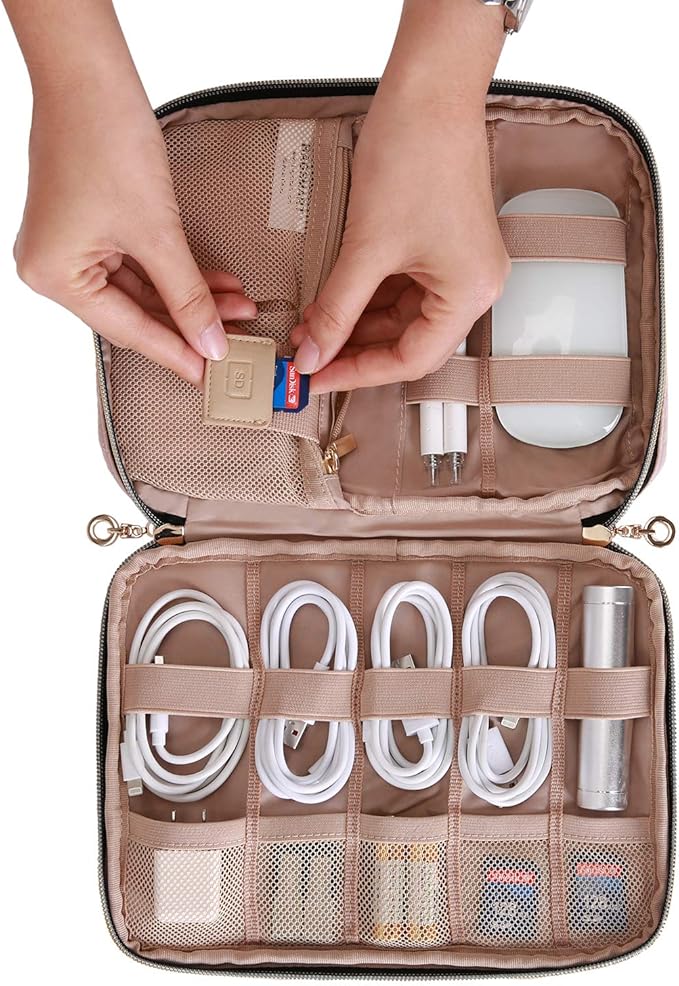 BAGSMART Large Electronics Organizer Travel Case, Travel Essentials, Cord Organizer Travel Cable Organizer Bag, Travel Accessories for Women, Pink