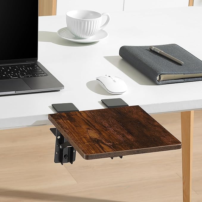 ETHU Desk Extender Tray, 9.4"x9.1" Ergonomics Computer Arm Wrist Rest for Desk, Foldable Keyboard Drawer Tray Clamp On Mount Easy to Install, Armrest Support for Home and Office (Wood)