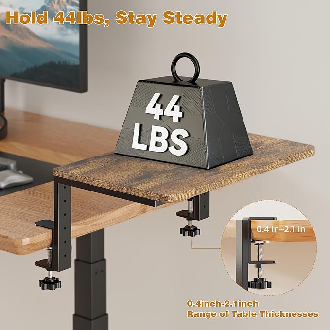 Desk Extender, 15-inch Clamp-On Desk Shelf, Height-Adjustable Desktop Shelf Organizer for Monitors Office and Gaming Accessories, Arm Support Table Extension, 44lbs Heavy Duty, Dark Brown