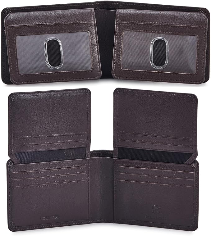 Cochoa Wallet for Men Bifold Leather RFID Blocking High Capacity Slim Card Case with 2 ID Window for Gift (Nappa, Dark Chocolate)