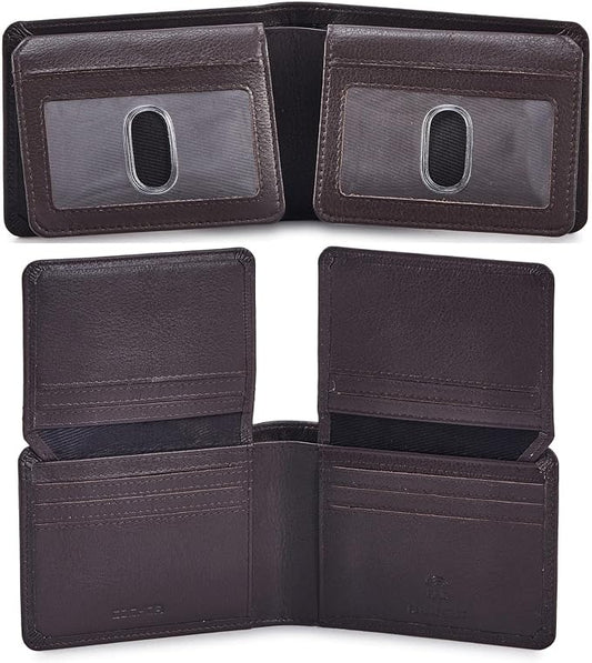 Cochoa Wallet for Men Bifold Leather RFID Blocking High Capacity Slim Card Case with 2 ID Window for Gift (Nappa, Dark Chocolate)