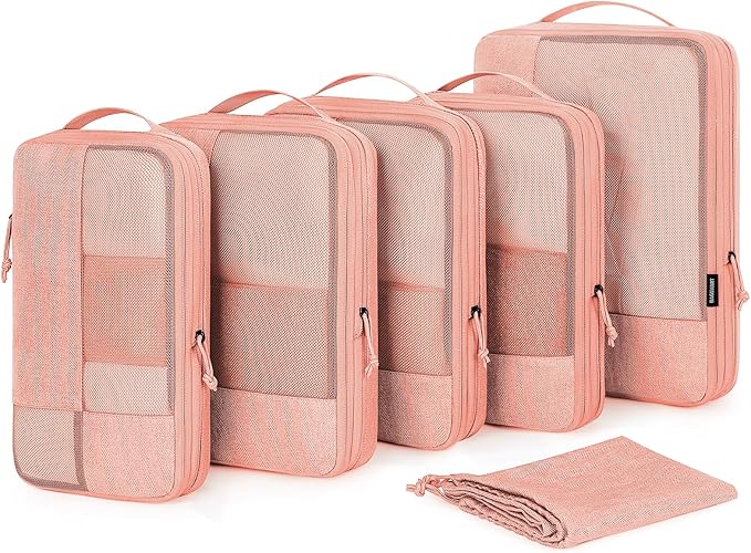 BAGSMART Compression Packing Cubes for Travel, 6 Set Packing Cubes for Carry on Suitcases, Compression Travel Cubes & Suitcase Organizer for Packing with Shoe Bag Orange