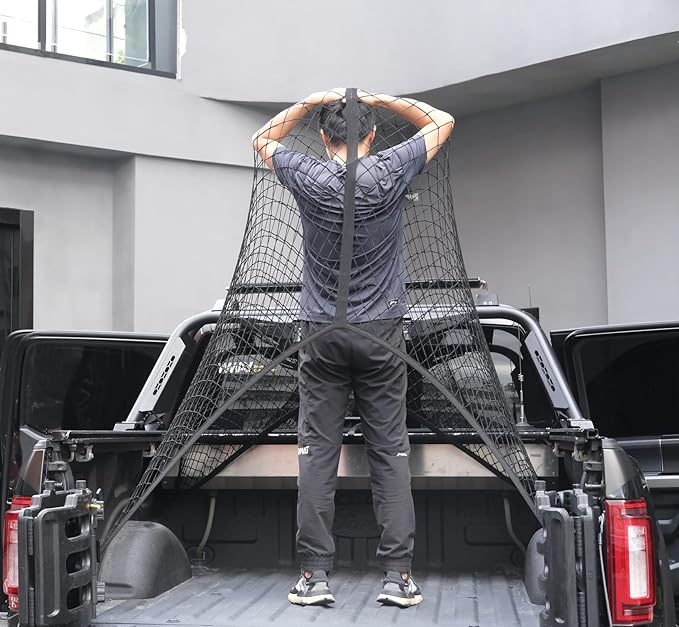 Highly Elastic Cargo Net, Simple Truck Bed Cargo Mesh Organizer, Suitable for Daily Light Loads of Trucks, 4'x4' Stretches to 7'x7' (Double Layer)