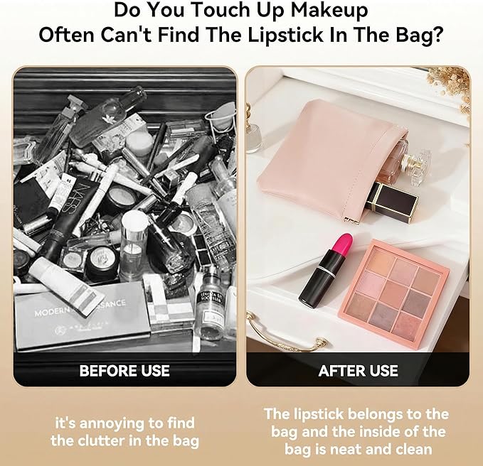 4 PCS Small Makeup Bag for Purse, Mini Portable Cosmetic Pouch for Women, Coin Purse Lipstick Cosmetic Accessories Organizer, Travel Storage Pouch, Pink