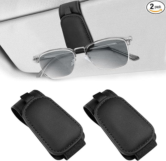 Teraves 2 Pack Sunglass Holder Clip for Car Visor, Upgrade Magnetic Leather Visor Sunglasses Clip, Easy to Hold Your Glasses Eyeglasses