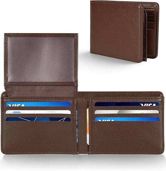 GNDR Wallet For Men Bifold Brown RFID Blocking Slim Faux Leather Wallets Card Holder Front Pocket Minimalist Men Accessories With Gift Box