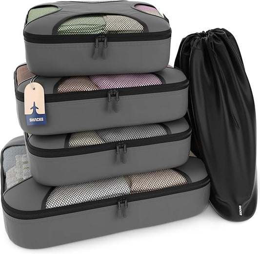 Shacke Packing Cubes for Travel 5 Set - Premium Luggage Organizer Bags - Versatile Travel Organizer for Women and Men - Optimized Packing Bags - Travel Essentials (Dark Grey)