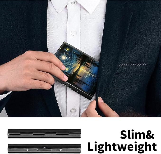 Metal Wallet, Credit Card Holder for Women Men Girls, RFID Blocking Aluminum Wallet Slim Hard Case, Mini Travel Wallet, ID Card Holder Business Card Case,Art Starry Night
