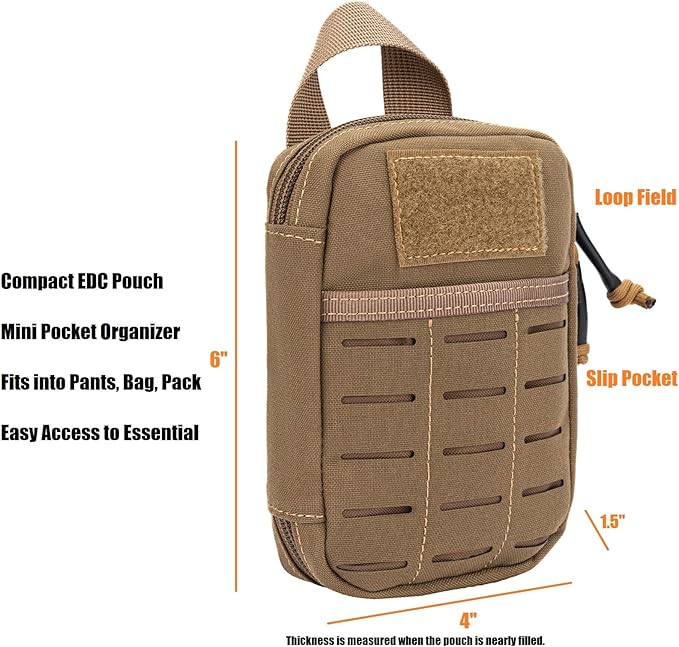 Mini Pocket Organizer for Men EDC Gear Storage Pouch Belt/MOLLE-Compatible 6" x 4" x 1.5" Micro Nylon Bag for Multitools Flashlight Knife Pen Field Notebook Tactical Survival Outdoor Gadget