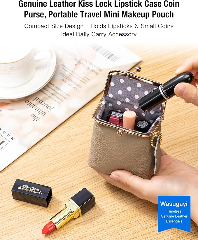 Litchi Leather Coin Purse for Women, Portable Vintage Wallet Mini Lipstick Holder Fashion Solid Color Kiss Lock Key Storage Square Pouch (Green)