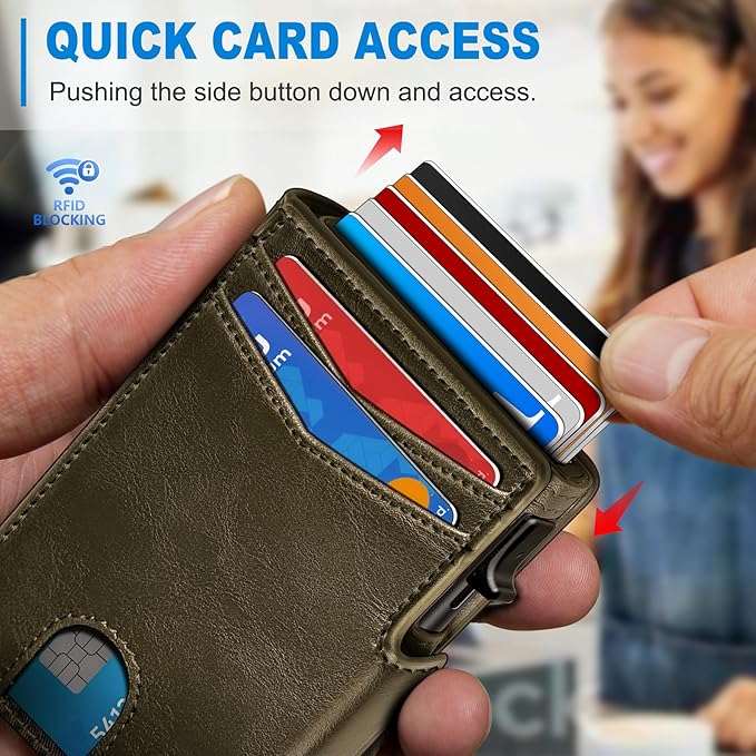 miyozi Men Wallet,with Money Clip Coins Pocket ID Window,Slim Front Pocket RFID Blocking Pop-up Card Holder 3.9"x 2.7", Gift Boxed