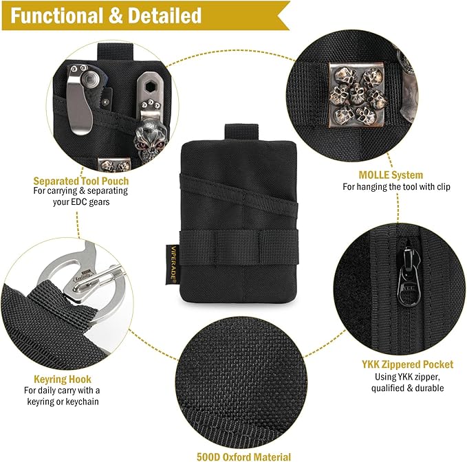 VIPERADE VE15 Small EDC Pouch, Pocket Organizer, EDC Pocket Pouch with DIY Patches Area, EDC Pocket Organizer Wallet for Cards, Small Tool Pouch for EDC Gears