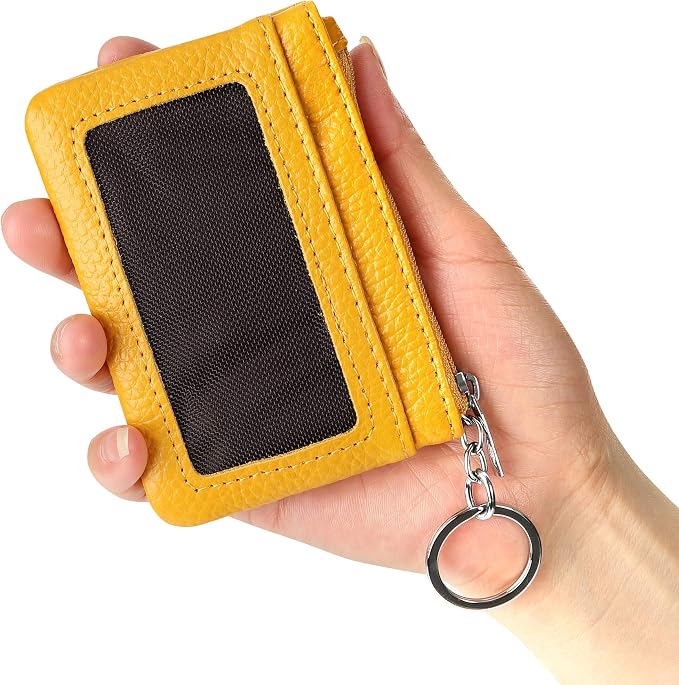 Women Genuine Leather Keychain Zipper Change Wallet Small Mini Pocket Size Coin Purse