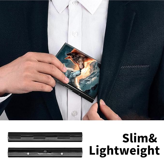 Metal Wallet, Credit Card Holder for Women Men Girls, RFID Blocking Aluminum Wallet Slim Hard Case, Mini Travel Wallet, ID Card Holder Business Card Case,Galaxy Wolf Mountain