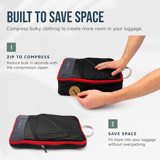 Large Compression Packing Cubes for Travel-Packing Cube Luggage Organizers 7 Piece Set for Checked Luggage-Ultralight, Expandable/Compression Bags by TRIPPED Travel Gear (Grey and Orange Mesh)