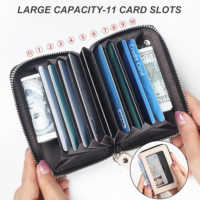 EcoVision Credit Card Holder RFID Card Case Wallet, Small Accordion Zipper Card Case Holder, Card Organizer Case for Women Men