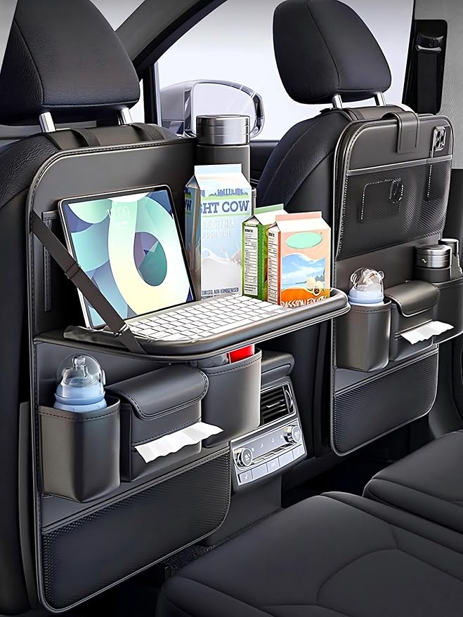 Car Backseat Organizer with Tray – Back of Car Seat Organizer & Storage, Multifunction Seat Back Organizer Storage Bags for Tablet, Snacks, Drinks, Tissues... | Waterproof, Universal Fit | 1 Pack