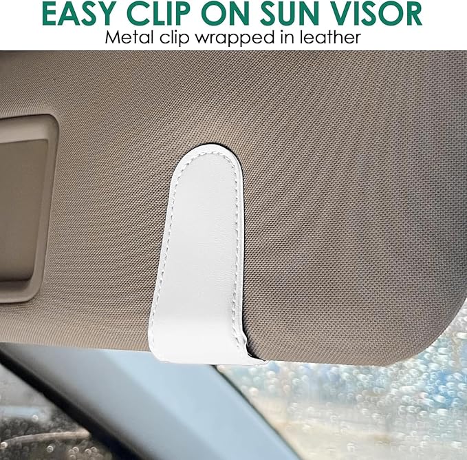 Sunglasses Holder Compatible with Tesla Model Y 3 X S Cybertruck Leather Magnetic Glasses Mount Holder Eyeglasses Sunglasses Clip Visor Sunglass Holder Accessories Gifts for Owners (White)