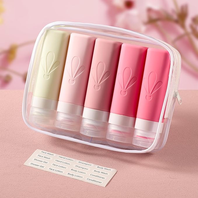 INSFIT Travel Bottles for Toiletries, TSA Approved 3oz Travel Size Toiletries, BPA Free Leak Proof Squeezable Silicone Tubes Travel Essentials for Shampoo Conditioner Lotion Soap