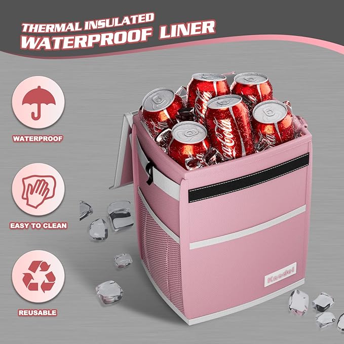 K KNODEL Waterproof Car Trash Can with Lid, Leak-Proof Garbage Bag, Hanging Bin for Women (Pink, Medium)