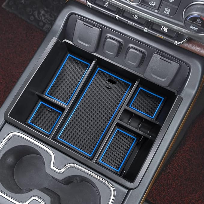 TACOBRO Full Center Console Organizer Compatible with 2014-2018 Sierra 1500 /Silverado 1500 Accessories 2015-2019 Silverado/Sierra 2500 3500HD Compartment Cover Insert Tray Storage, Blue