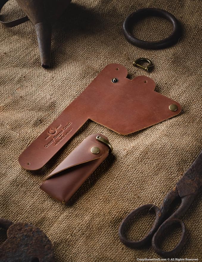 Crazy Horse Craft, Leather Key Holder, Keychain, Minimalist Keyring, Fob, EDC Organizer Cover Sleeve Finder Bag Tag Case