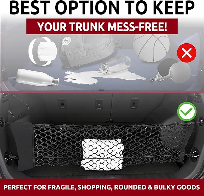 Envelope Style Automotive Elastic Trunk Mesh Cargo Net for GMC Terrain 2018-2026 - Car Accessories - Trunk Organizer and Storage - Cargo Net for SUV- Vehicle Carrier Organizer for GMC Terrain