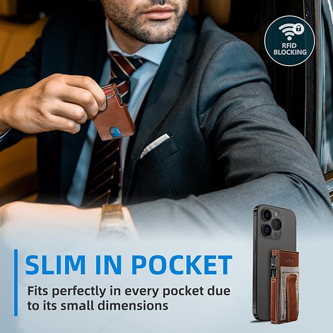 miyozi Men Wallet,with Money Clip Coins Pocket ID Window,Slim Front Pocket RFID Blocking Pop-up Card Holder 3.9"x 2.7", Gift Boxed