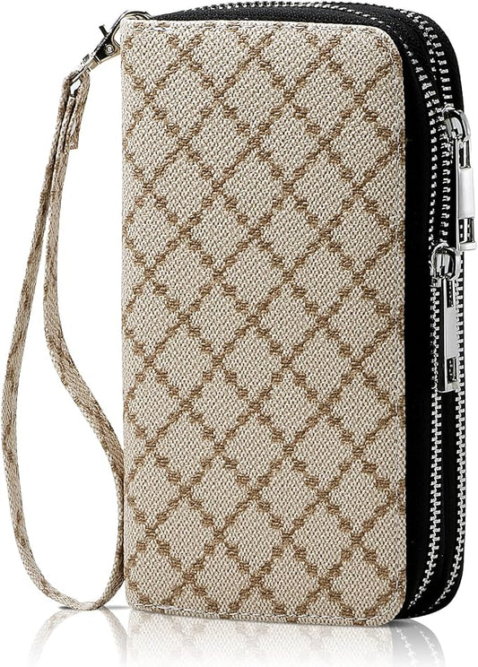 Cellphone Wallet for Women Dual Zipper Long Purse with Removable Wristlet