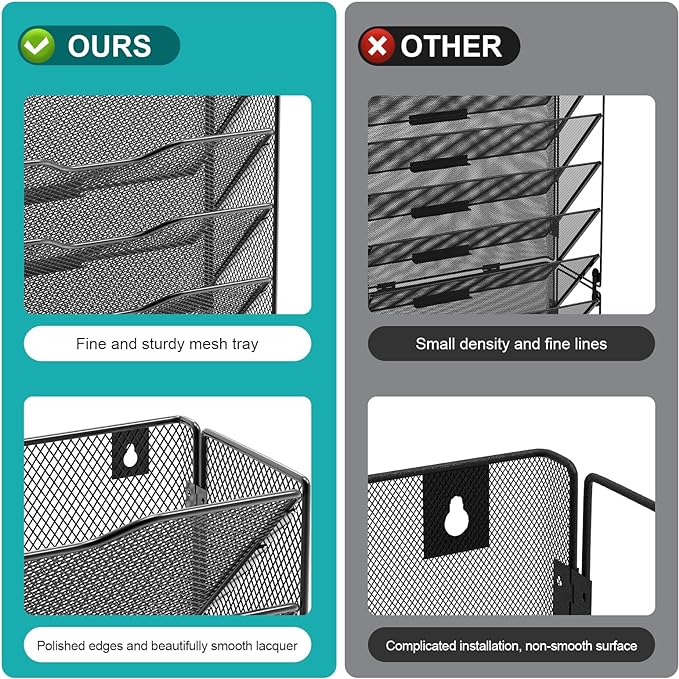 12 Tier Wall File Organizer, Mesh Letter Magazine Mail Wall File Holder Rack Hanging File Organizer With Flat Tray For Office Home, Black