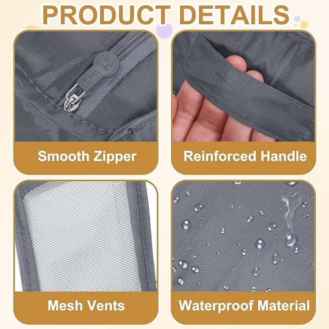 Foldable Travel Shoe Bag, Waterproof Shoe Pouches Organizer with Handle Travel Packing Cubes -Fitting for Storing (Sneakers/Sandals/Fitness Shoes) 2 Pcs & Gray