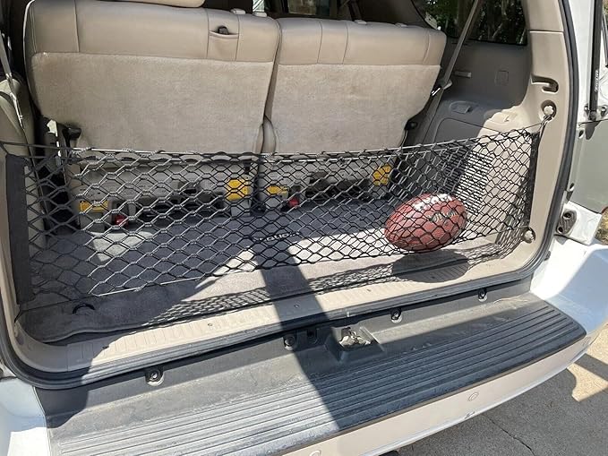 Rear Trunk Organizer Cargo Net for Toyota Sequoia 2001-2007 – Envelope Style Cargo Net for SUV – Black Color – Premium Mesh Elastic Car Trunk Organizer Vehicle Carrier Storage