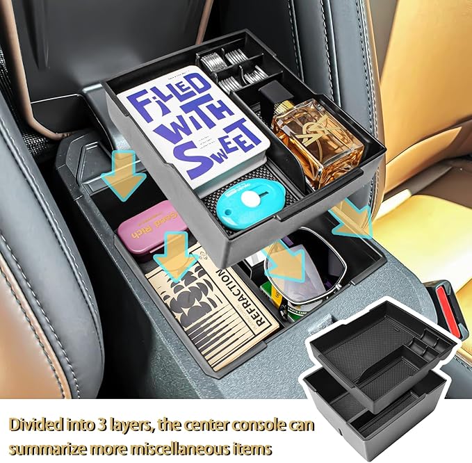 2PCS Center Console Organizer Compatible with Ford Maverick 2022 2023 2024 2025 2026 Accessories, Storage Box Insert Tray Set for Maverick XL XLT Lariat Pickup Truck (Upper and Lower)