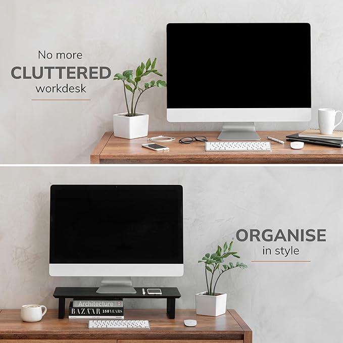 Anji Mountain Monitor Stand - Desktop Organizer & Laptop Riser, Ergonomic Monitor Riser, Space-Saving Monitor Stand for Desk, Durable Construction, Easy Assembly, Ideal for Home & Office,Black