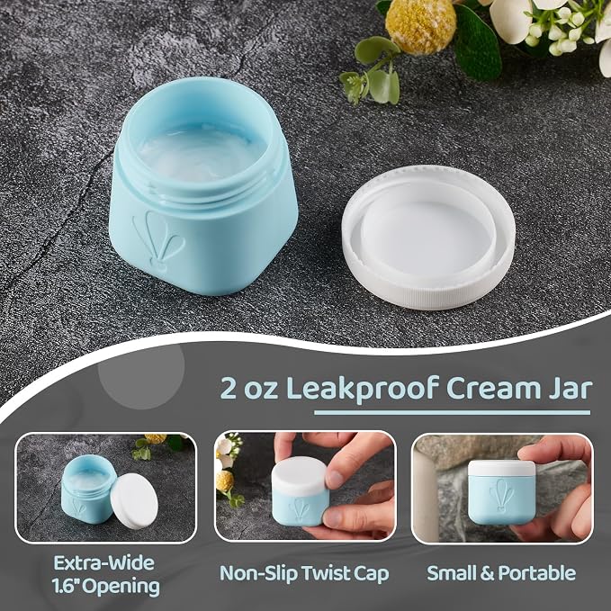 INSFIT travel bottles for toiletries 8 Pack, Leak proof Travel Size Toiletries Containers with toiletry bag, Squeezable Silicone Bottles & Cream Jars, Travel Essentials BPA-Free kit for Shampoo