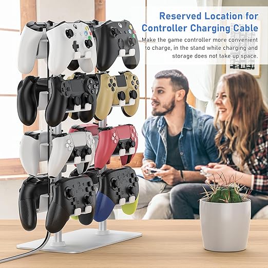 MANMUVIMO Controller Holder for 16 Xbox PS5 PS4 Gaming Controller, Video Game Controller Holder Headphone Stand for Desk, Gamer Gifts for Men, Gaming Room Accessories Maximum Organizer (White)