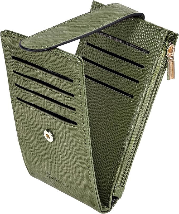 Chelmon Womens Wallet Slim RFID Blocking Bifold Multi Card Case Wallet with Zipper Pocket (Green Army)